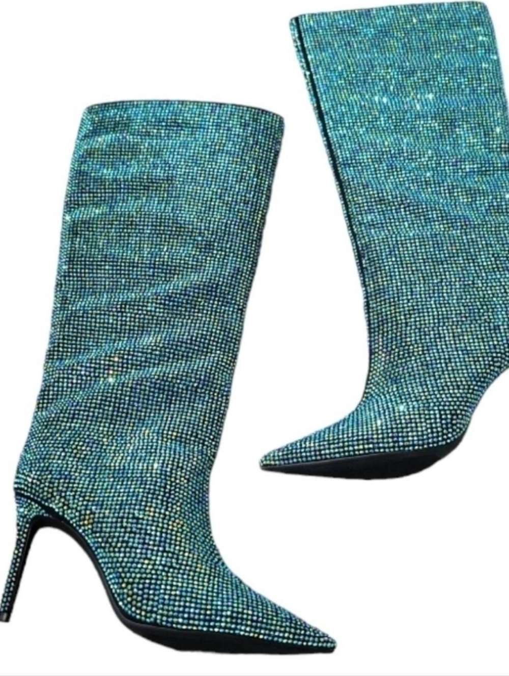 INC Sparkle Green Teal Rhinestone Mid-Calf Stiletto Boots - Women's